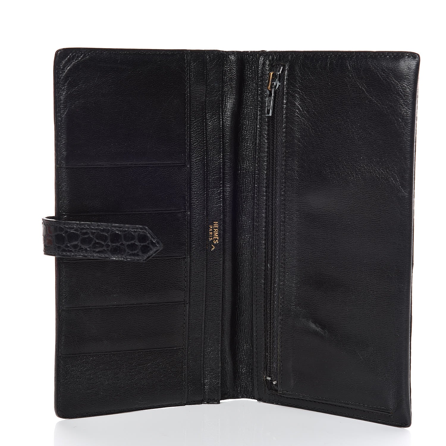 Hermes Shiny Porosus Crocodile Bearn Wallet Black 5 of 9