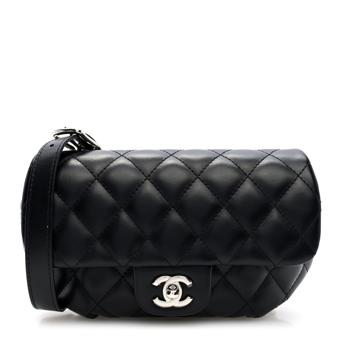 Calfskin Quilted CC Uniform Flap Belt Bag Black