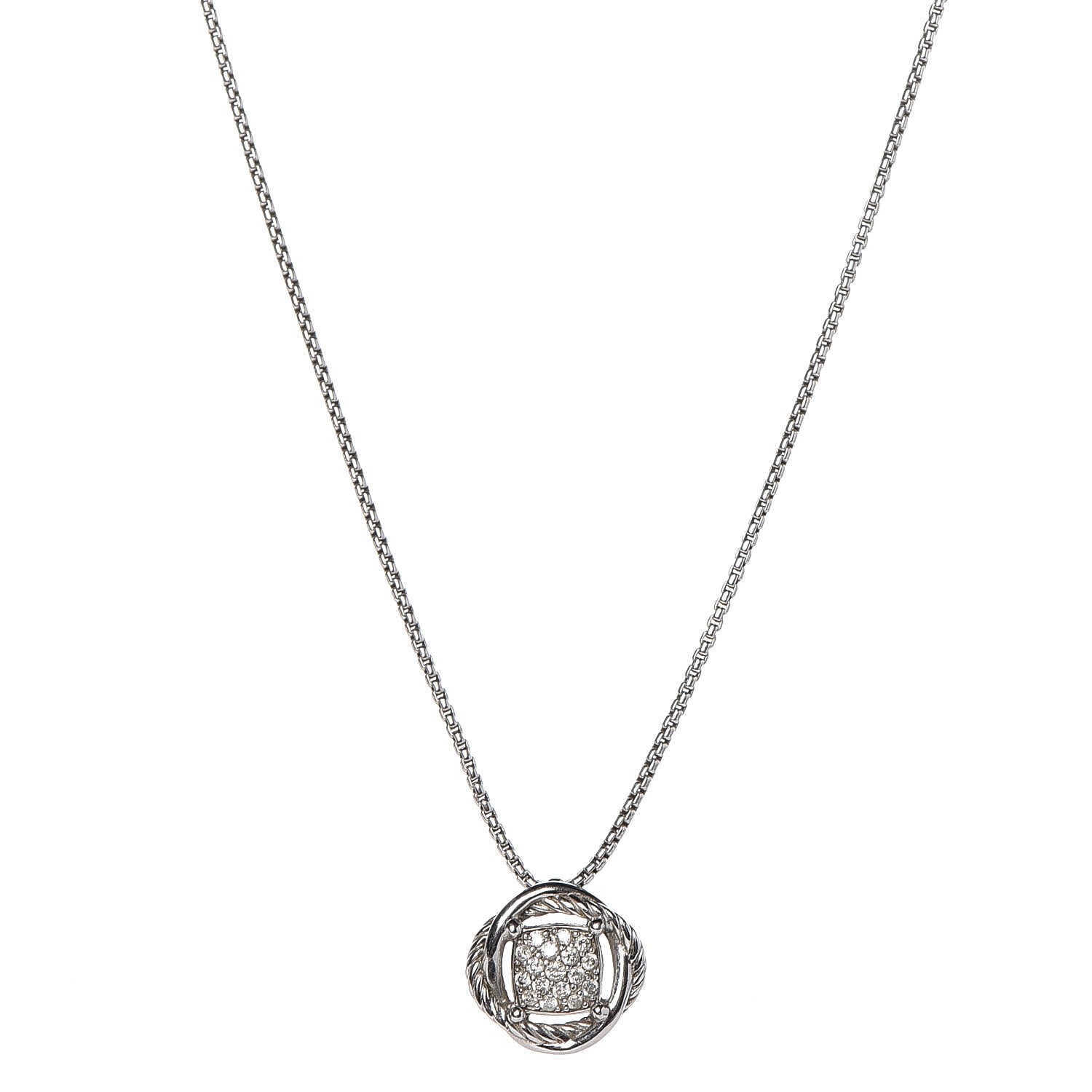 David Yurman Sterling Silver Diamond 7mm Infinity Pendant Necklace 1 of 5