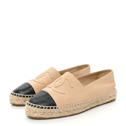 Chanel Lambskin CC Espadrilles 38 Beige Black 3 of 8