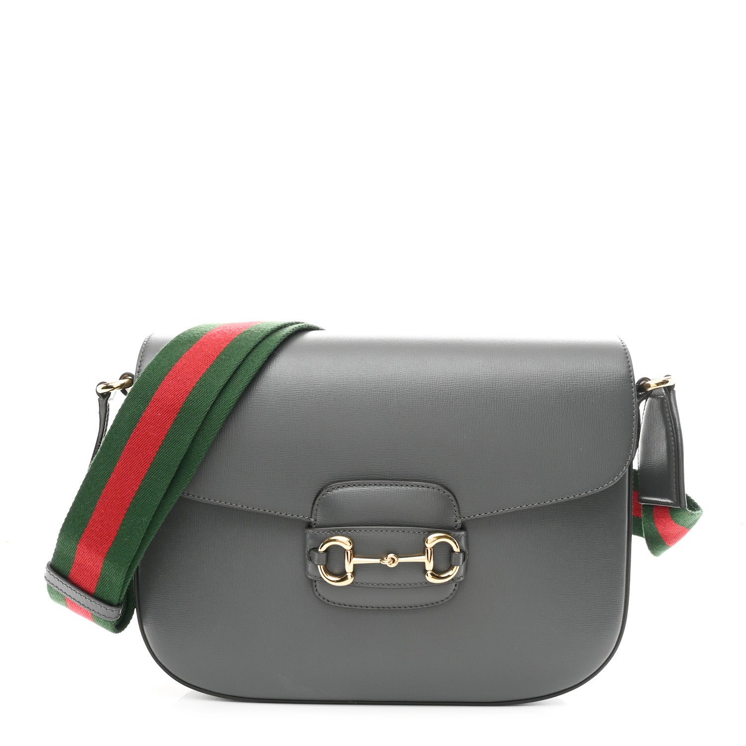 Gucci Azalea Calfskin Web Horsebit 1955 Shoulder Bag Graphite Grey 1 of 9