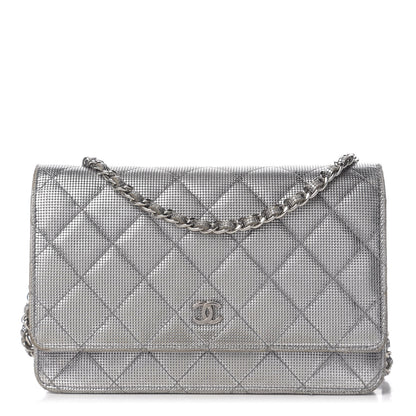 Chanel Metallic Calfskin Quilted Pixel Effect Wallet on Chain WOC Silver 1 of 13