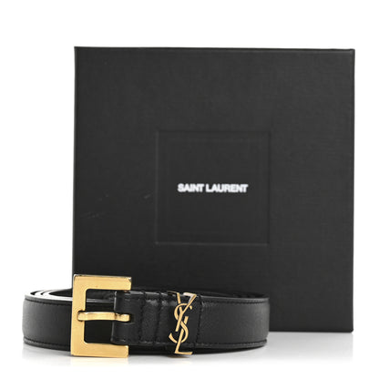 Saint Laurent Smooth Calfskin Monogram Square Buckle Belt 85 34 Black 9 of 9