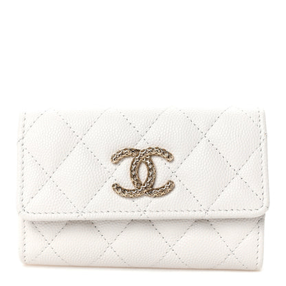 Chanel Caviar Metal Perforated Quilted CC Flap Card Holder White 1 of 9