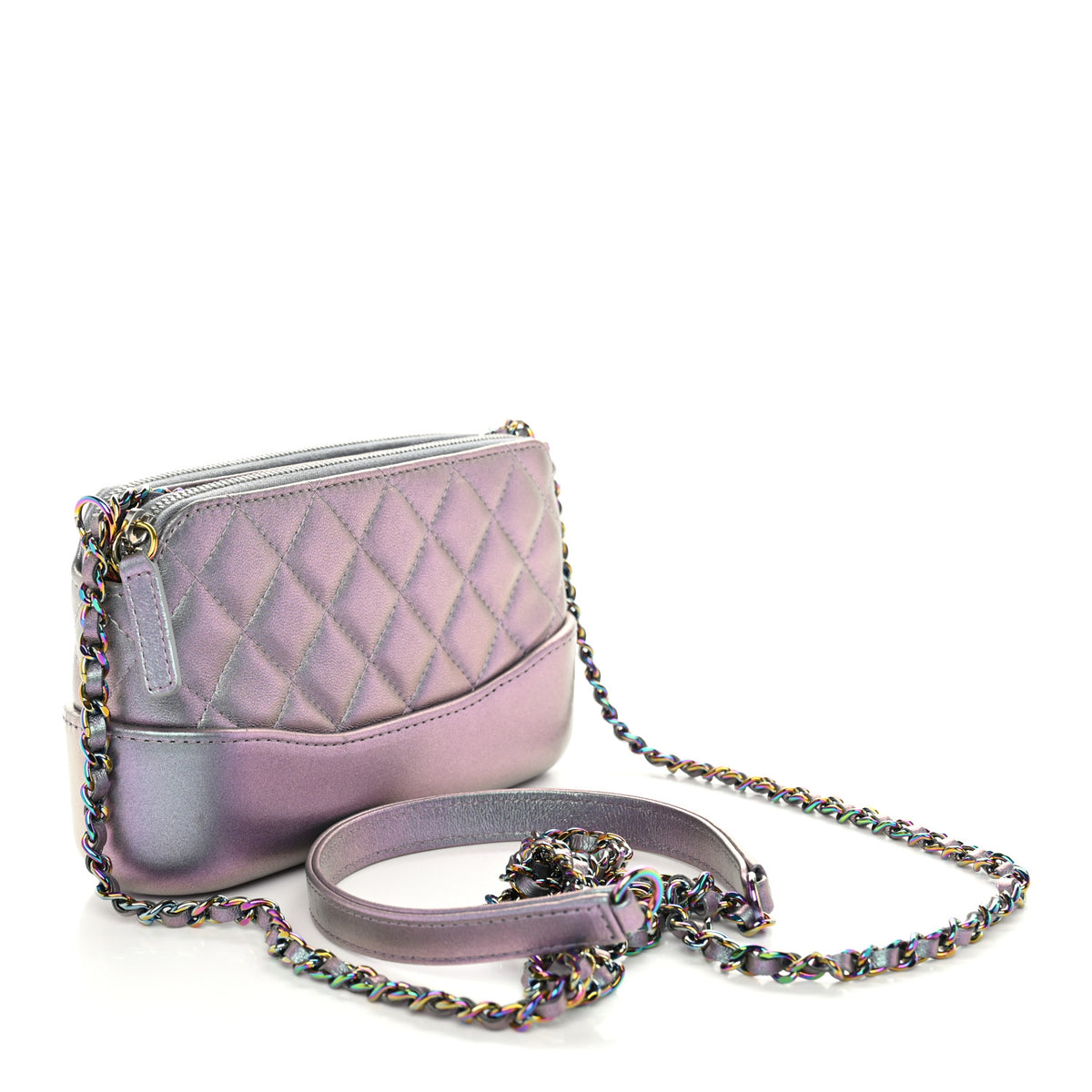 Iridescent Lambskin Calfskin Quilted Small Gabrielle Clutch With Chain Light Purple