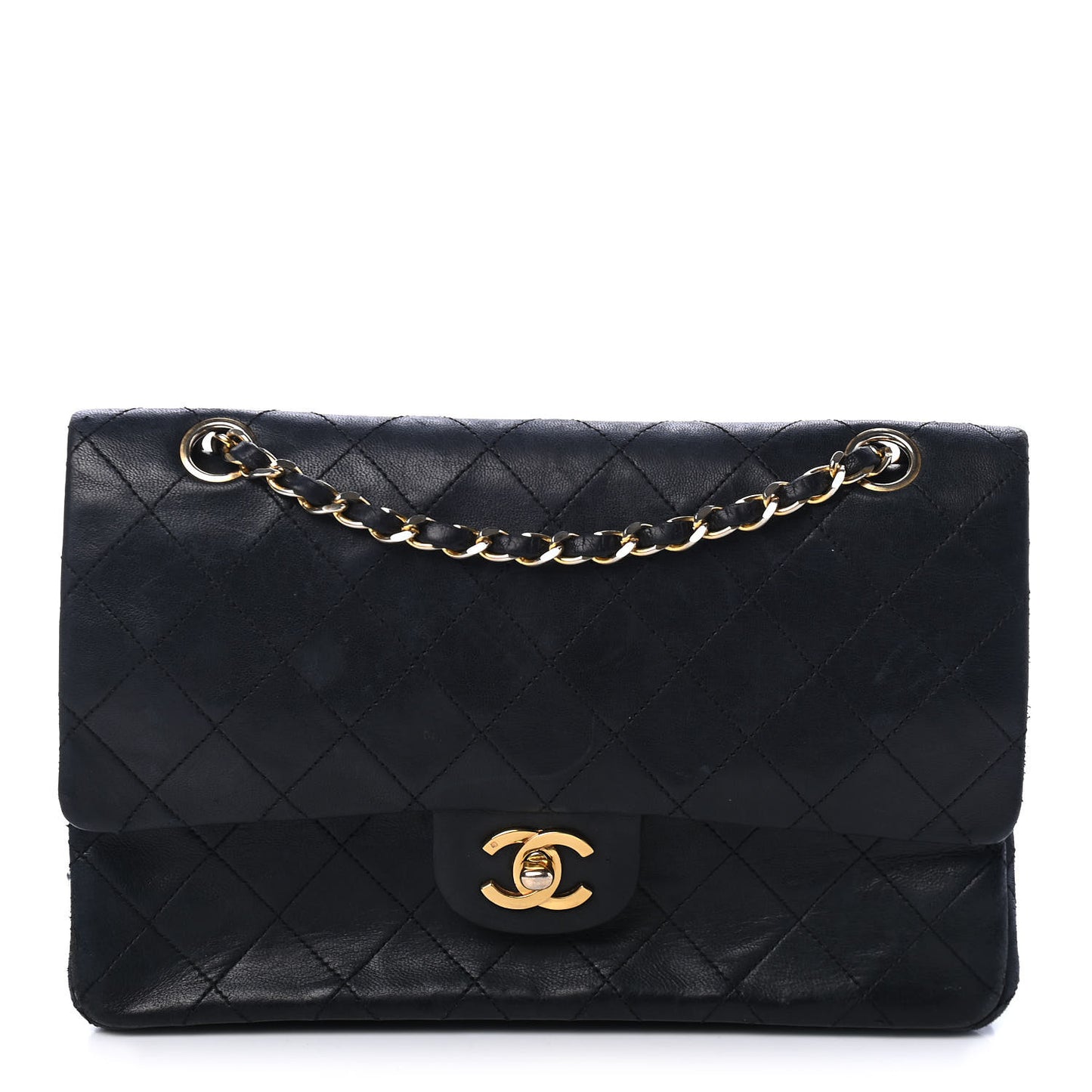 Lambskin Quilted Medium Double Flap Navy