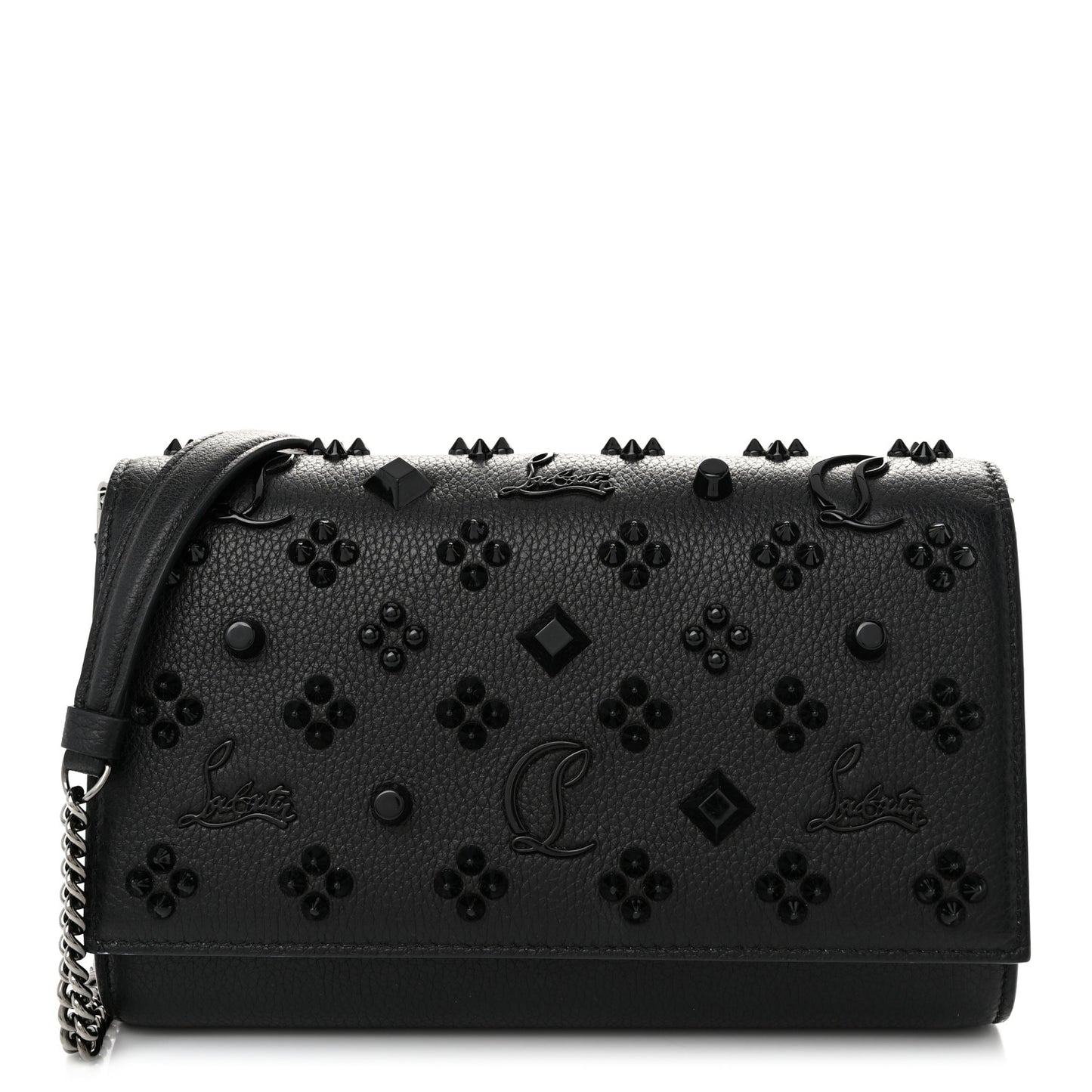 Calfskin Spikes Loubinthesky Paloma Clutch Black