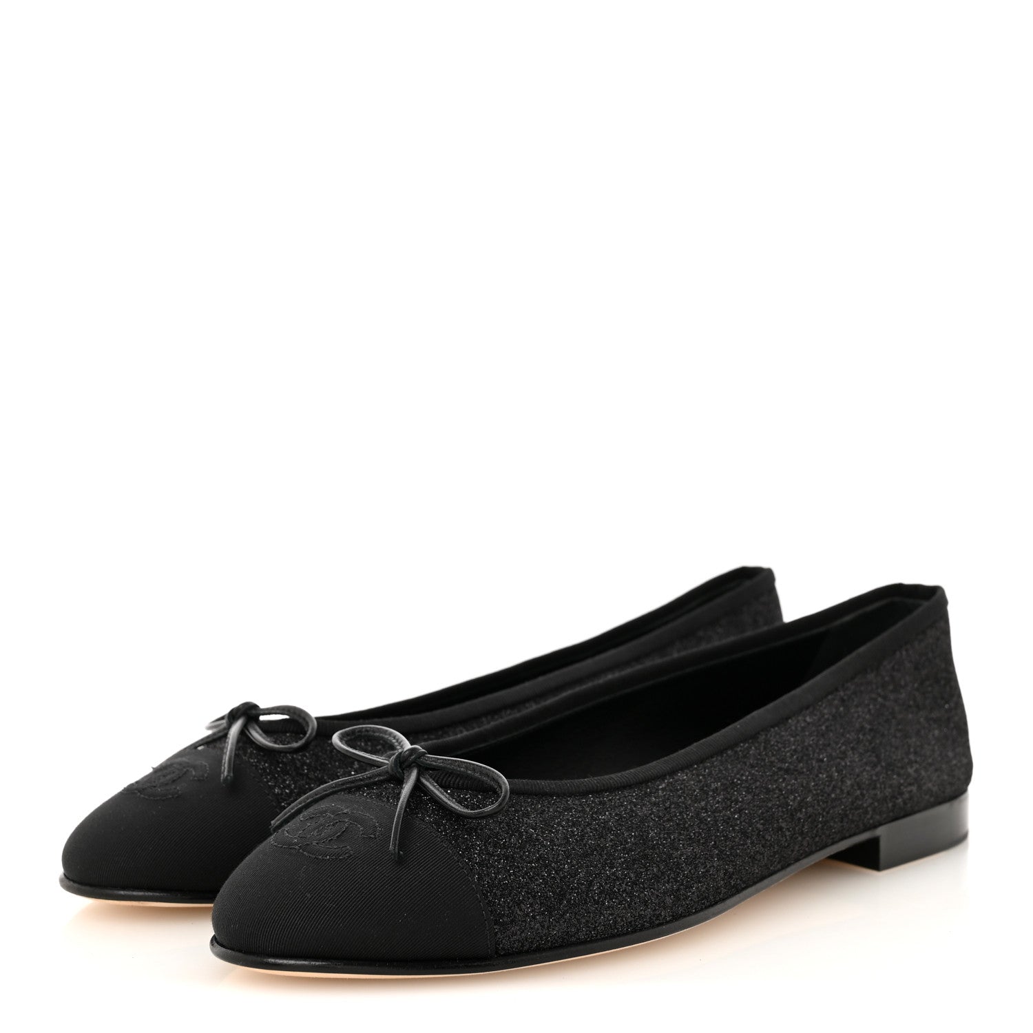 Chanel Glitter Grosgrain Cap Toe CC Ballerina Flats 40 Black 4 of 11