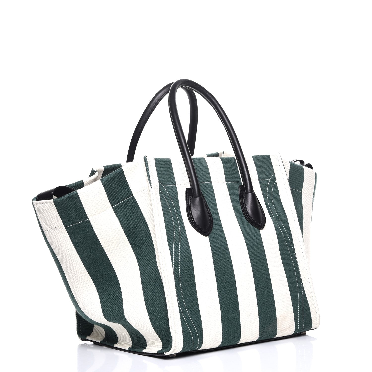 Celine Cotton Canvas Striped Medium Phantom Luggage White Green 3 of 8