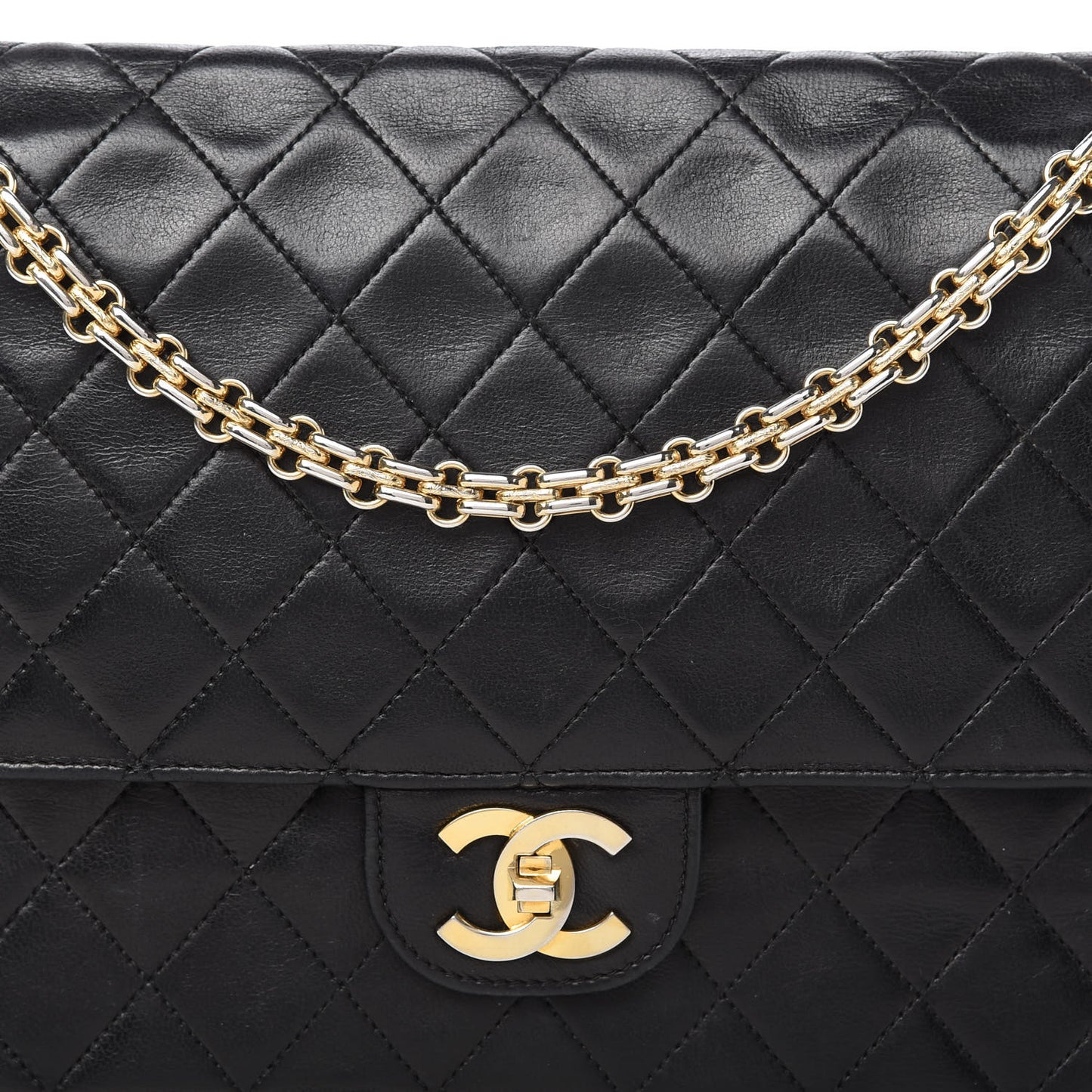 Lambskin Quilted Medium Double Flap Bijoux Chain Black