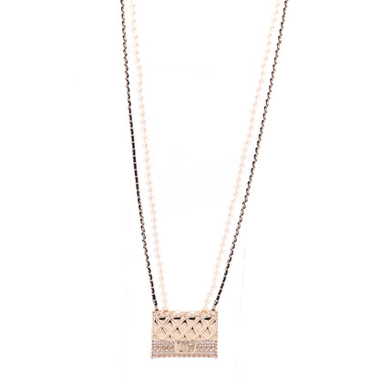 Chanel Metal Lambskin Pearl Chain Flap Bag Long Necklace Gold Black Pearly White 1 of 6