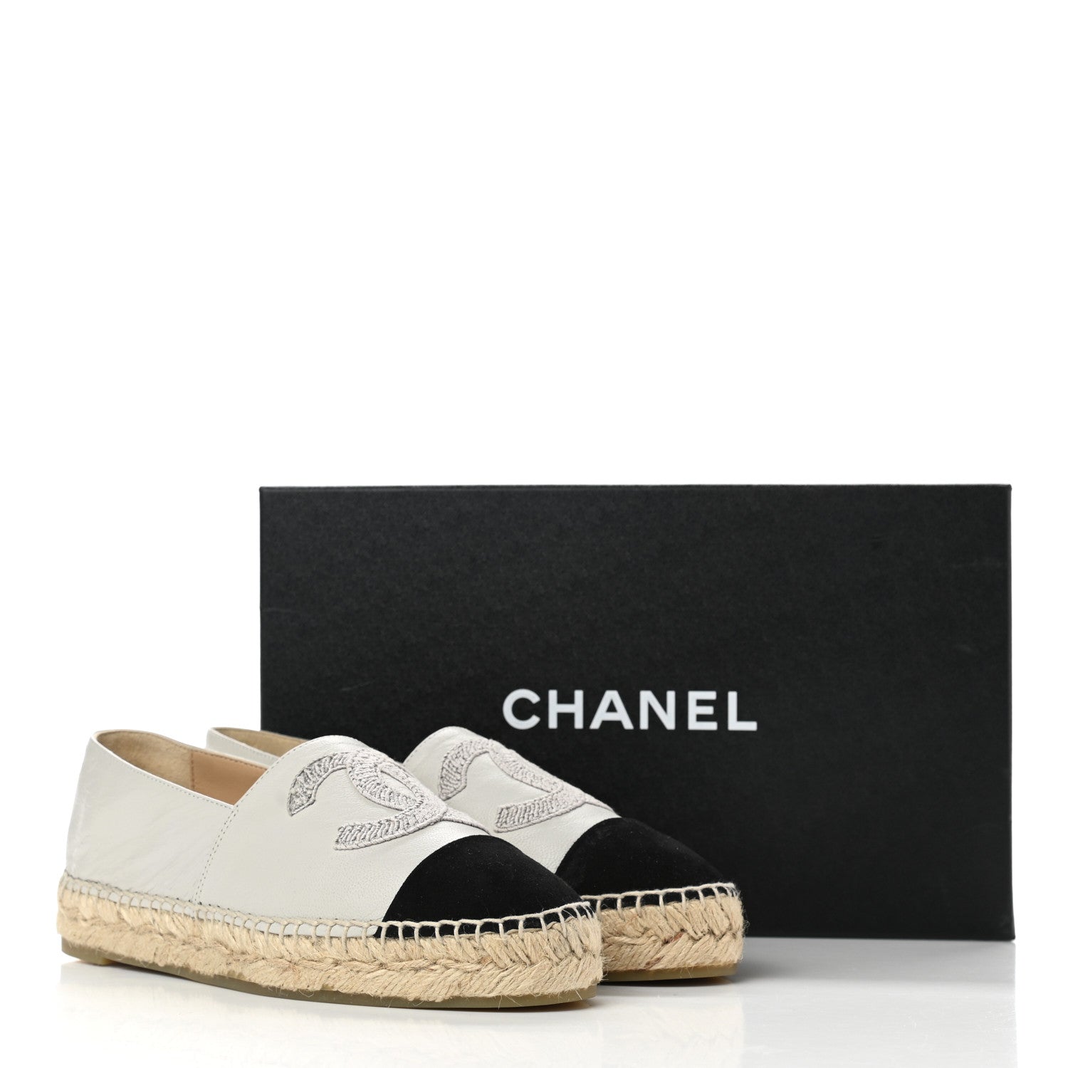 Chanel Lambskin Grosgrain CC Espadrilles 36 Grey 9 of 9
