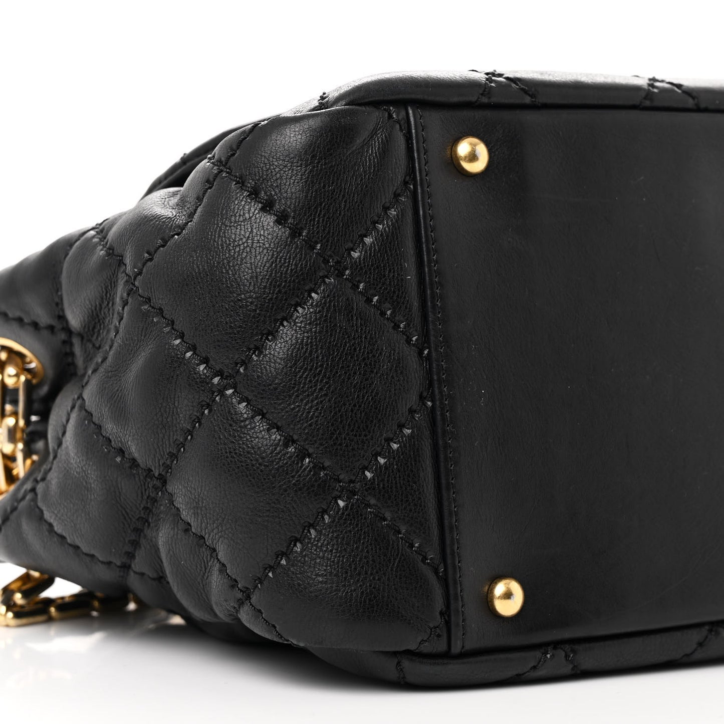 Calfskin Quilted Retro Chain Flap Black