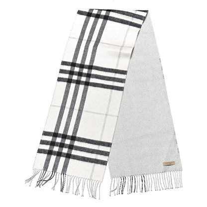 Burberry Cashmere Half Mega Check Reversible Fringe Scarf Natural White Silver 3 of 4