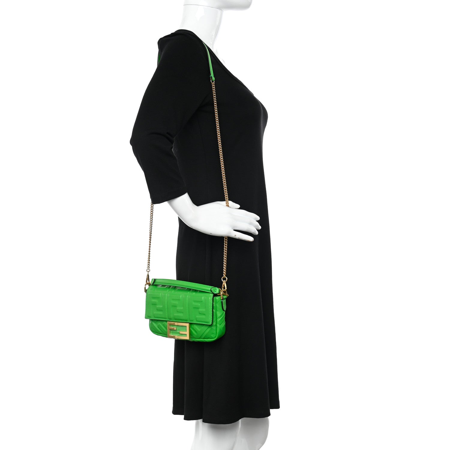 Fendi Nappa FF 1974 Embossed Mini Baguette Tomatillo 2 of 11