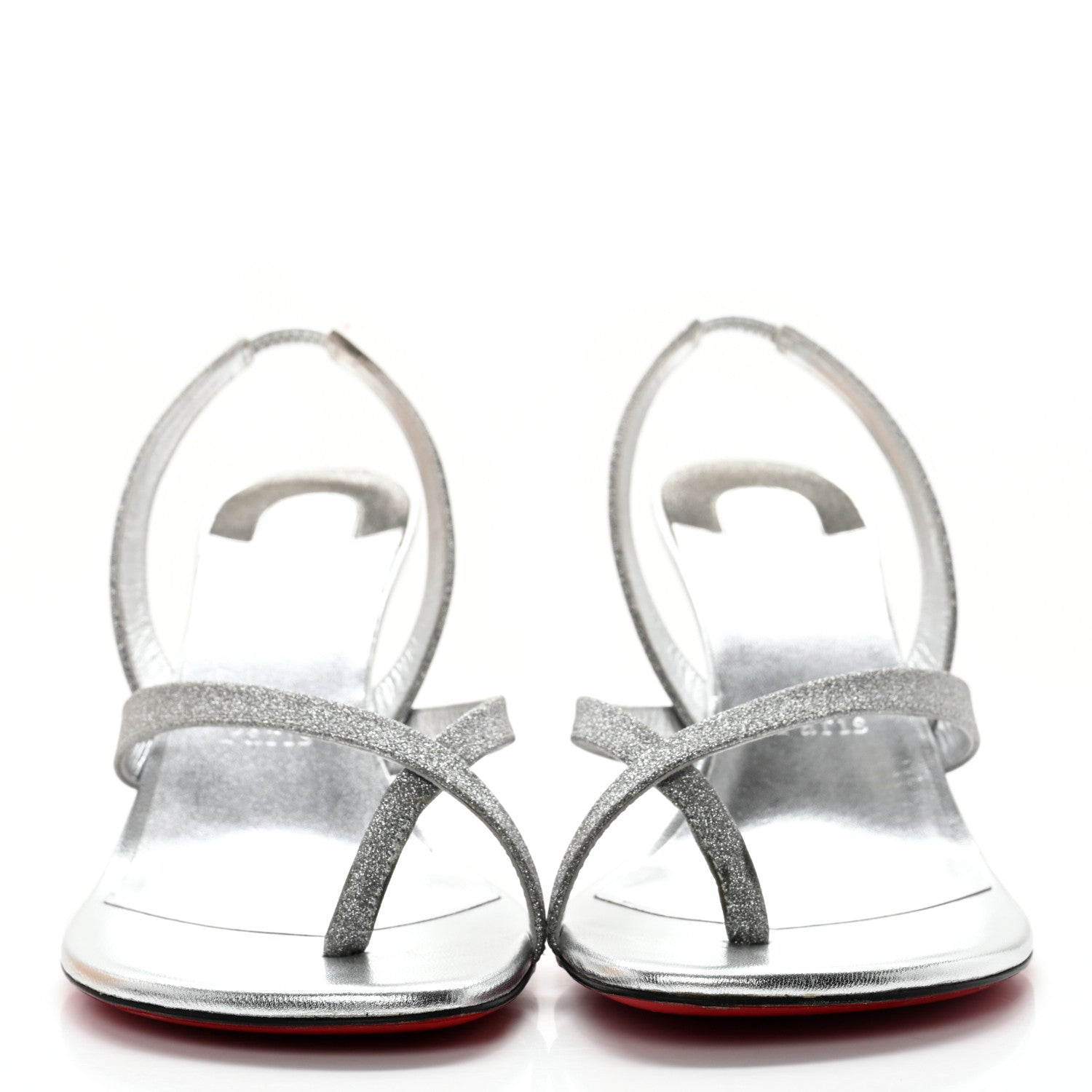 Christian Louboutin Glitter Calfskin Taralita 85 Thong Sandals 40 Silver 2 of 12
