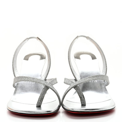 Christian Louboutin Glitter Calfskin Taralita 85 Thong Sandals 40 Silver 2 of 12