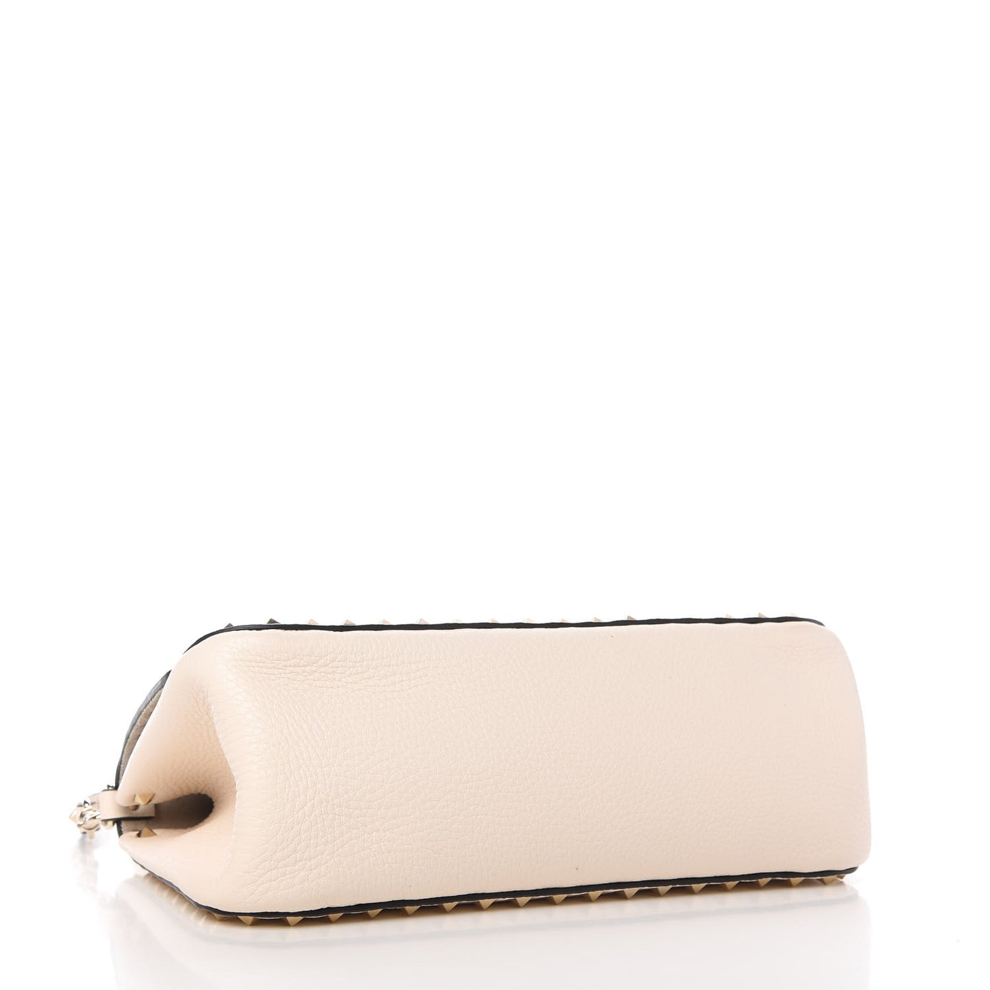 Grained Calfskin Large Rockstud Top Handle Flap Shoulder Bag Light Ivory