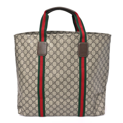 Gucci Tender GG Supreme Monogram Textured Dollar Calfskin Web Tote Beige Ebony New Acero 1 of 9