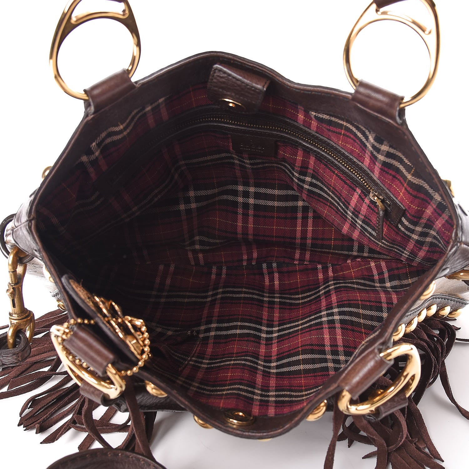 Gucci Crystal Monogram Fringe Babouska Satchel Brown 6 of 11