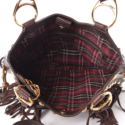 Gucci Crystal Monogram Fringe Babouska Satchel Brown 6 of 11