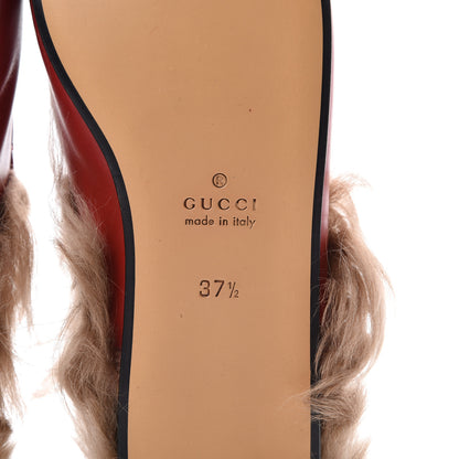 Gucci Betis Glamour Calfskin Fur Womens Princetown Slippers 37.5 Hibiscus Red Naturale 6 of 12