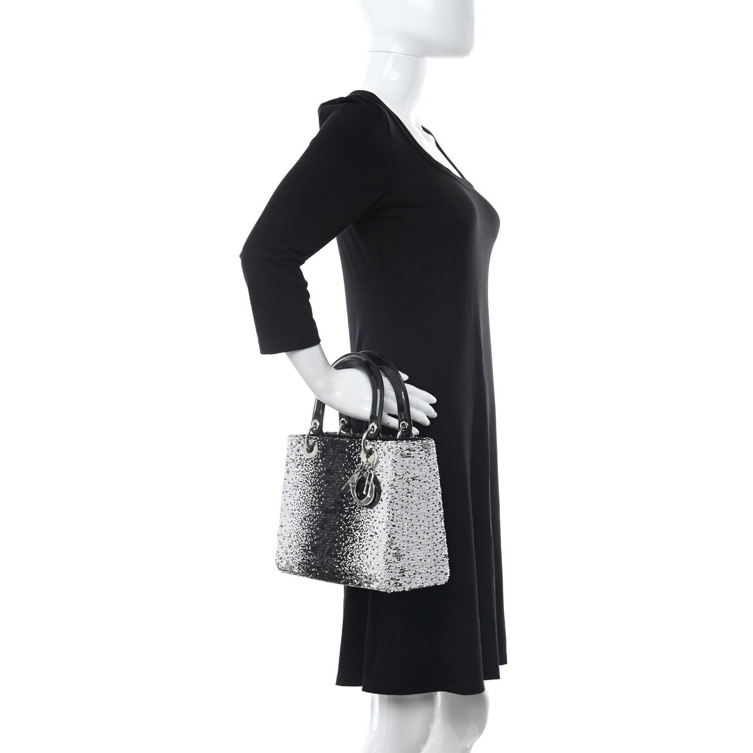 Christian Dior Patent Sequin Medium Lady Dior Black Multicolor 2 of 9