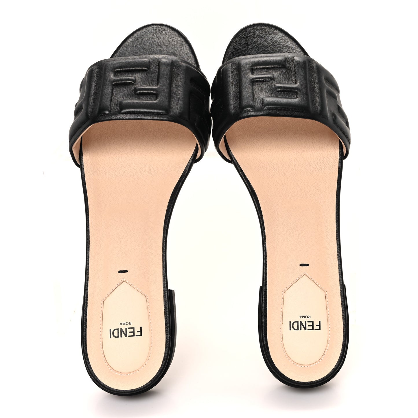Nappa FF Embossed Flat Slide Sandals 40 Black