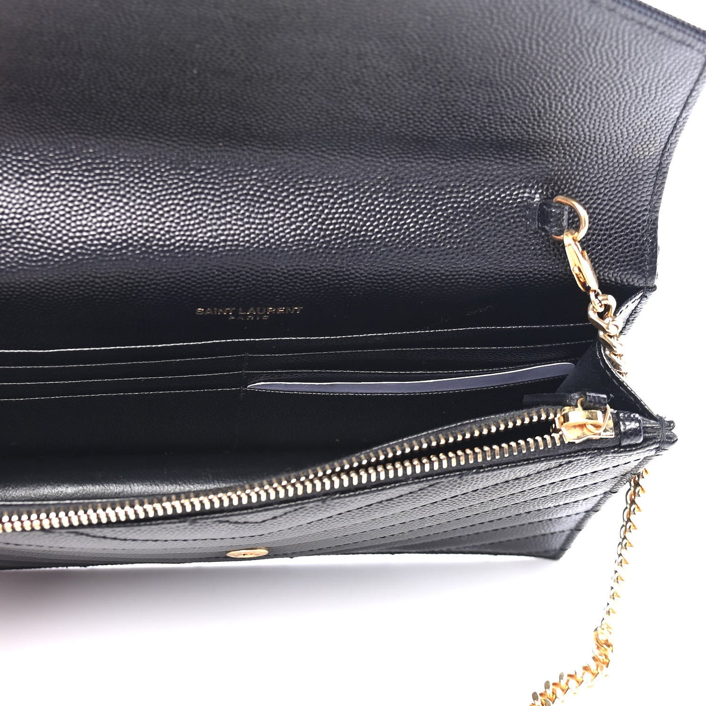 Grain De Poudre Matelasse Chevron Monogram Envelope Chain Wallet Black