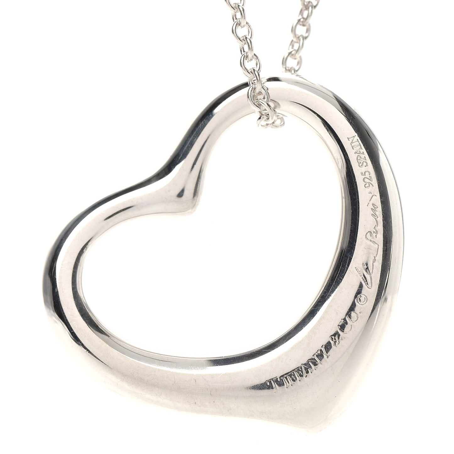 Sterling Silver 27mm Elsa Peretti Open Heart Pendant Necklace