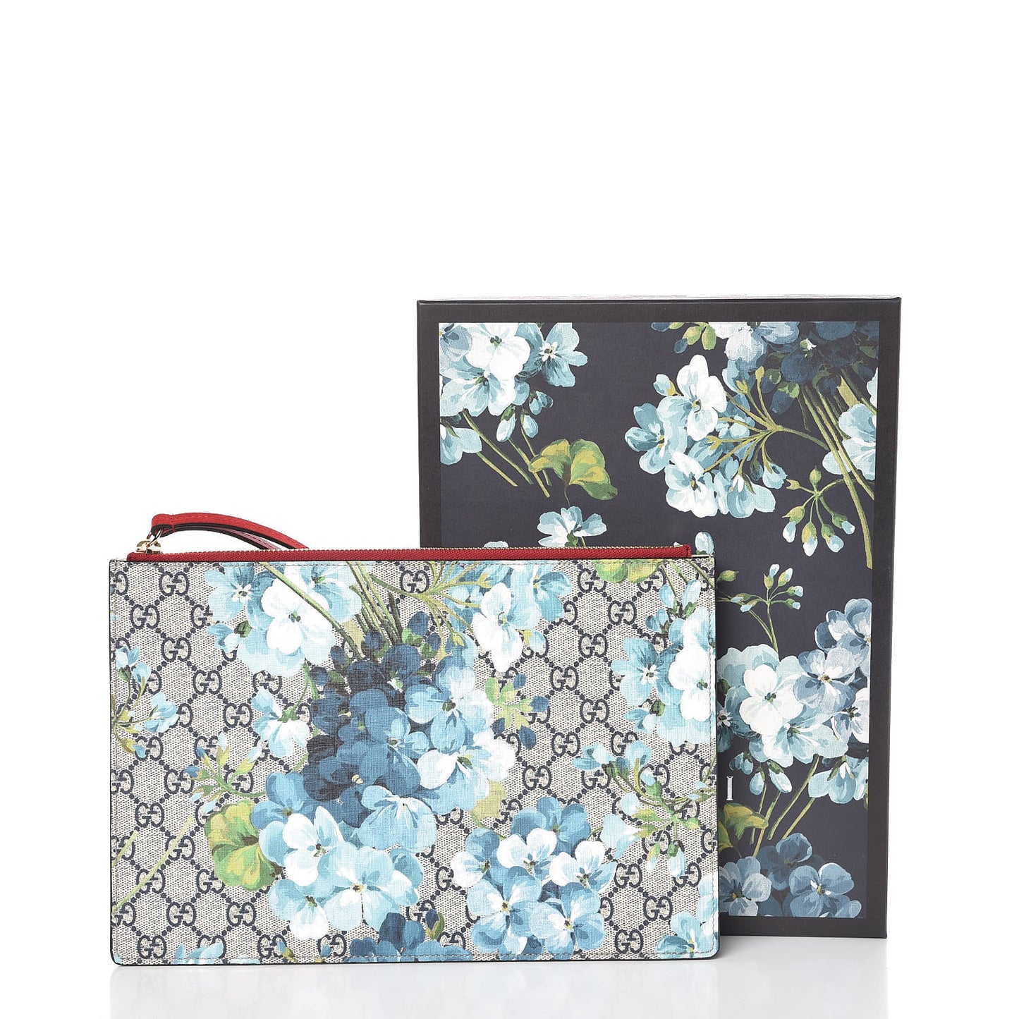 GG Supreme Monogram Blooms Suede Large Zip Pouch Blue