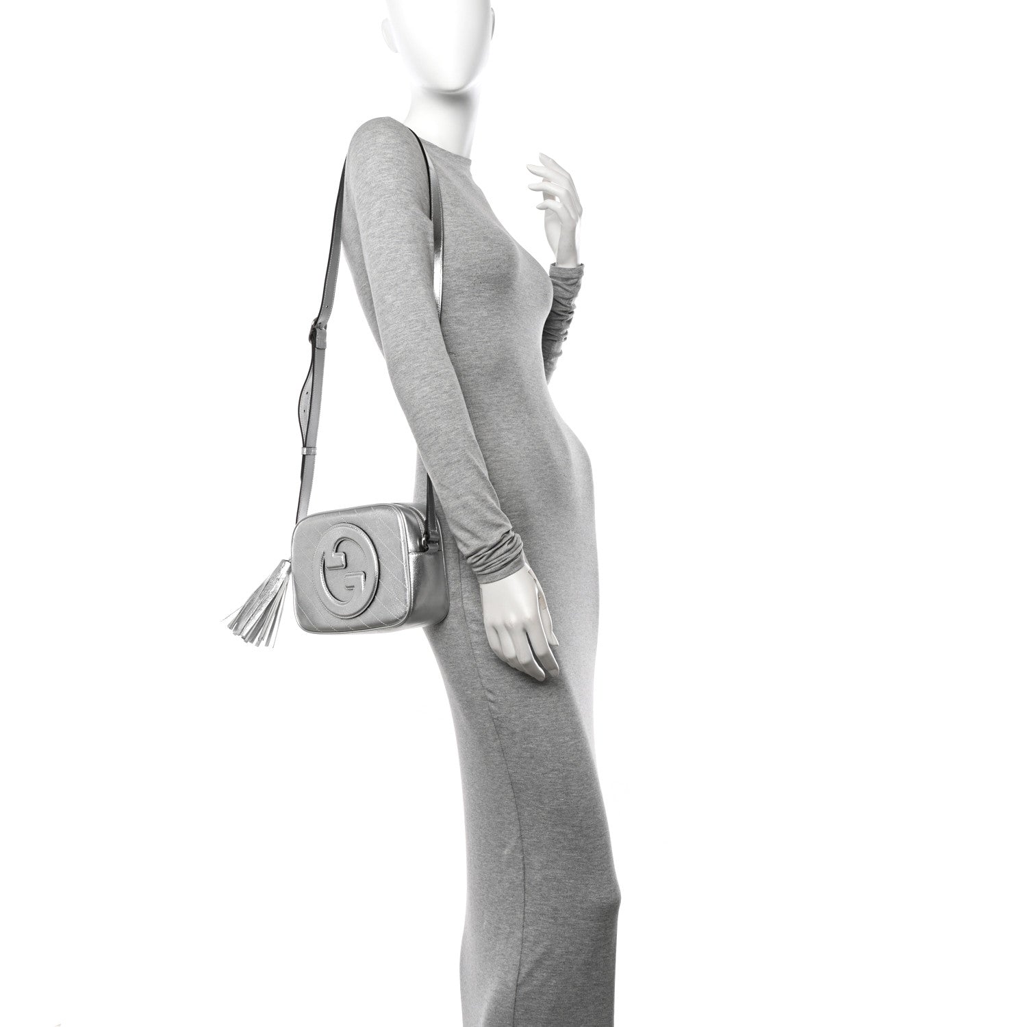 Gucci Metallic Sakai Be Green Calfskin Diagonal Stitched Small Blondie Shoulder Bag Silver 2 of 10