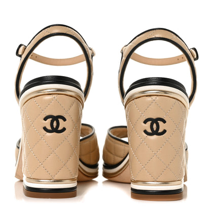 Chanel Lambskin Quilted CC Sandal 37.5 Beige 5 of 8