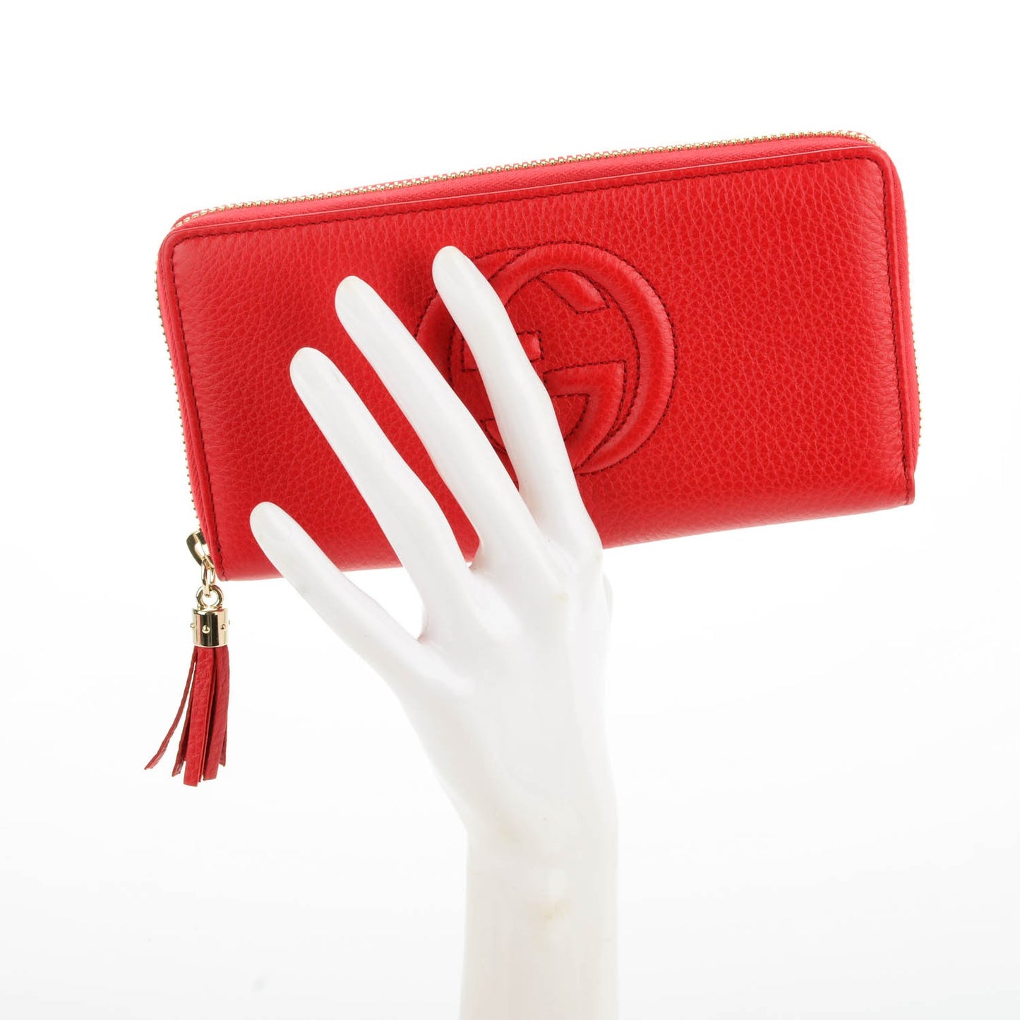 Pebbled Calfskin Soho Zip Around Wallet Red