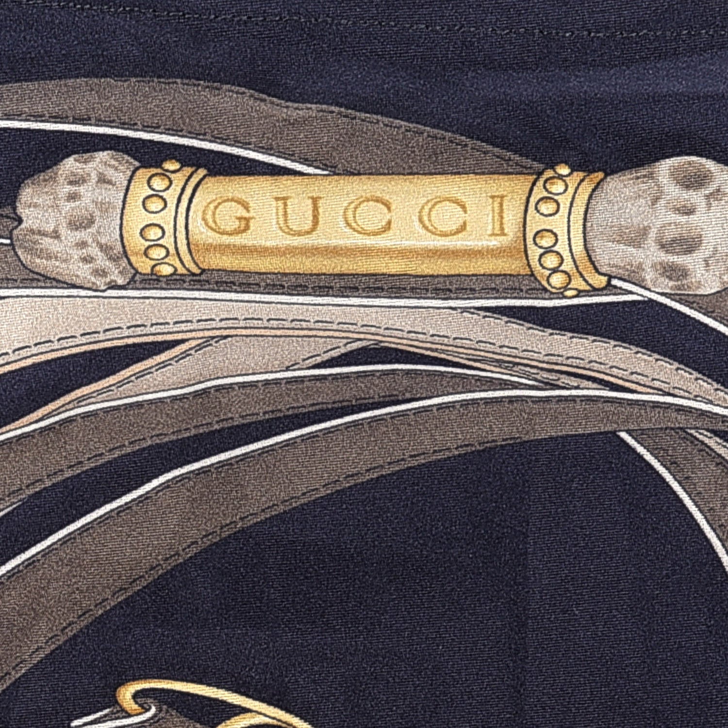 Gucci Modal Cashmere Silk Tassel Print Fringe Shawl Black Navy 2 of 3