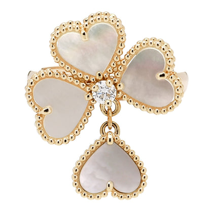 Van Cleef & Arpels 18K Yellow Gold Diamond Mother of Pearl Sweet Alhambra Effeuillage Ring 50 5.25 1 of 5