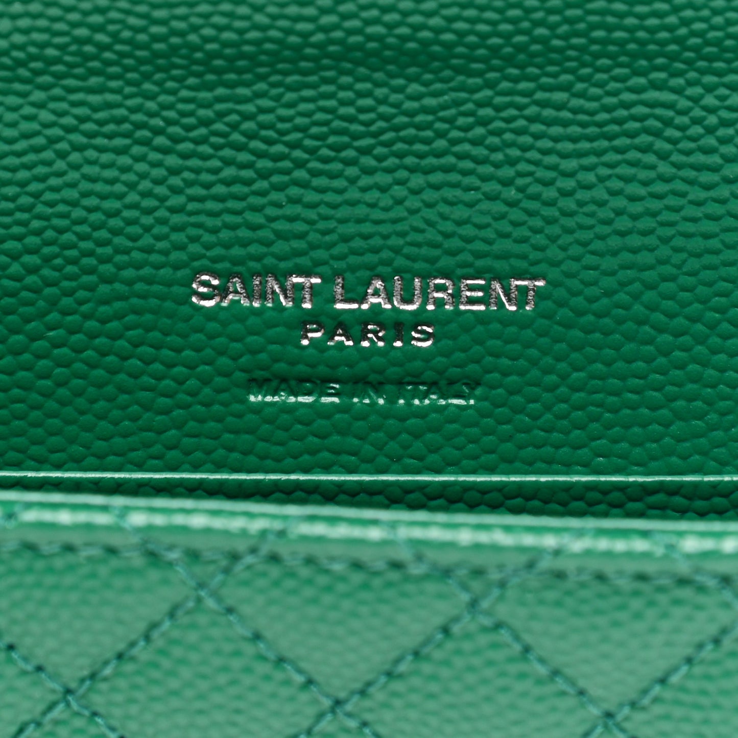 Grain De Poudre Textured Mixed Matelasse Triquilt Small Monogram Envelope Wallet Green