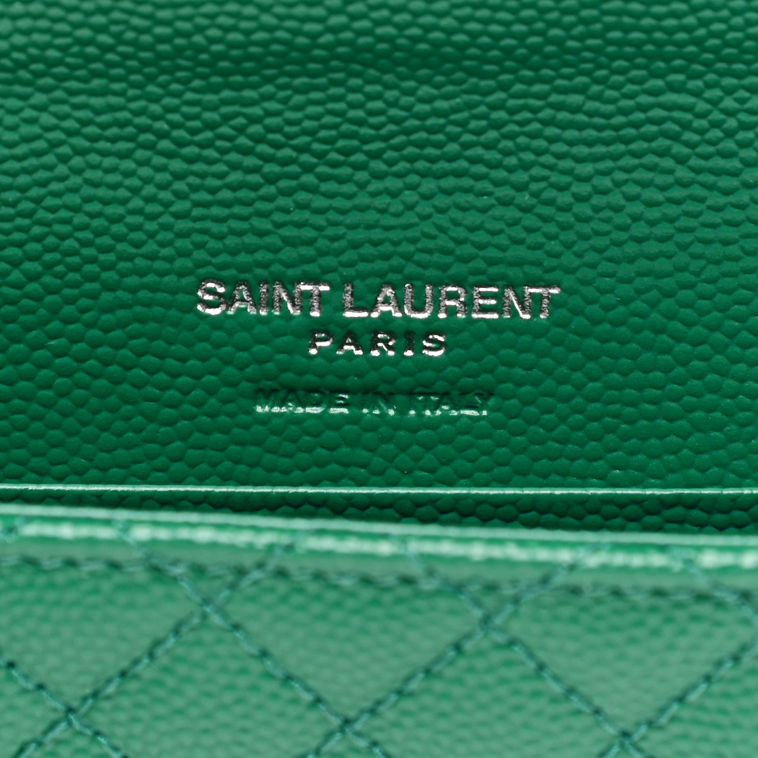 Saint Laurent Grain De Poudre Textured Mixed Matelasse Triquilt Small Monogram Envelope Wallet Green 5 of 6