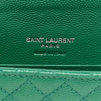 Saint Laurent Grain De Poudre Textured Mixed Matelasse Triquilt Small Monogram Envelope Wallet Green 5 of 6