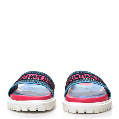 Christian Dior Canvas D-Flower Pop Embroidered Dway 10mm Slide Sandals 39.5 Pink Blue Multicolor 2 of 8