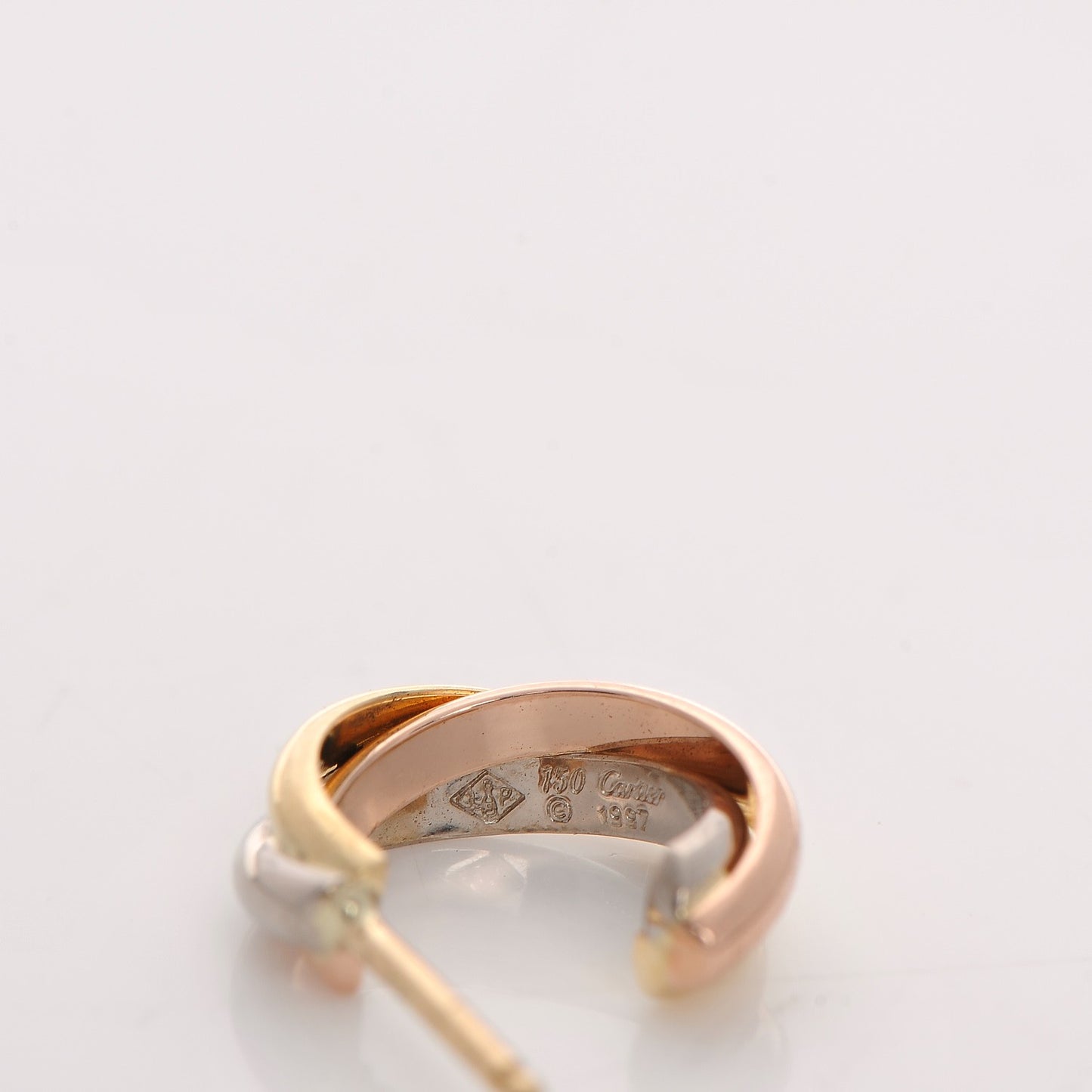 18K Pink Yellow White Gold 13mm Trinity Hoop Earrings