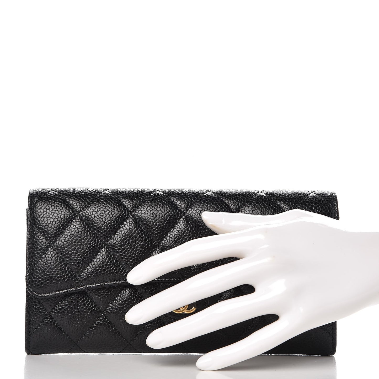 Caviar Quilted Large Flap Wallet Black