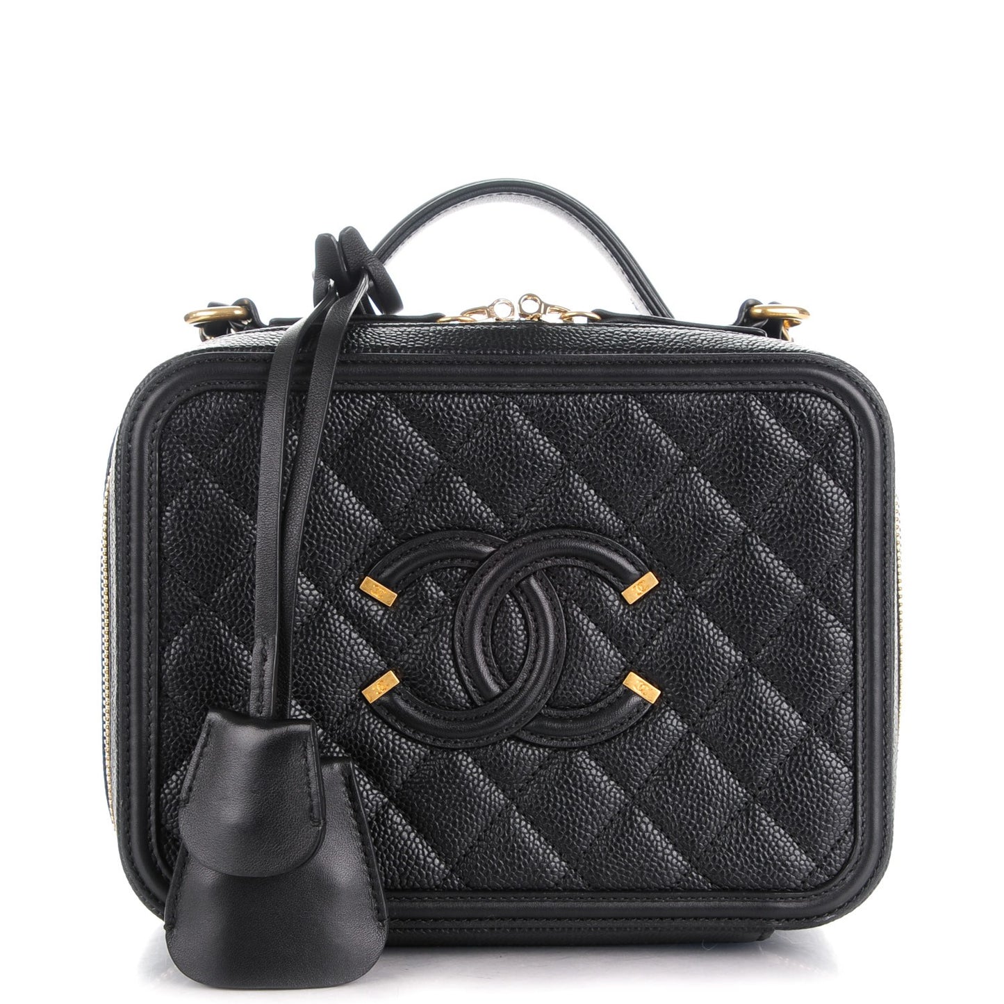 Caviar Quilted Medium CC Filigree Vanity Case Black