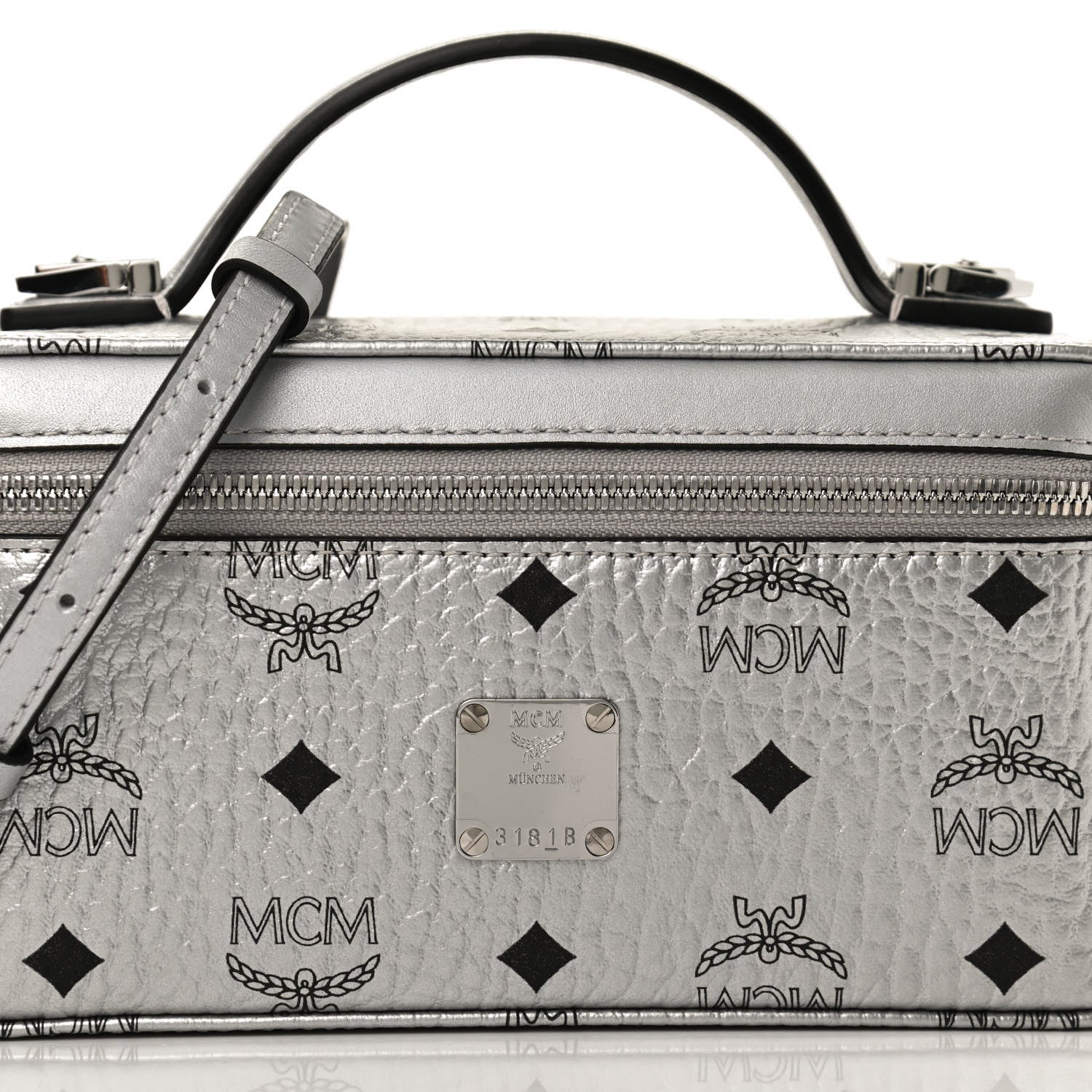 MCM Metallic Visetos Vanity Case Silver 1032867 – FASHIONPHILE
