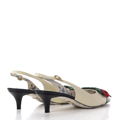 Gucci Malaga Kid Web Bow Jane Low Heel Slingback Pumps 38.5 Vintage White 4 of 15