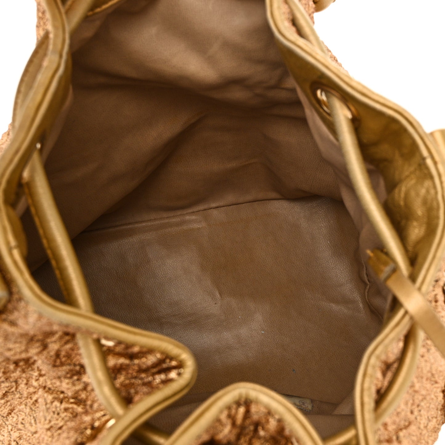 Metallic Brocade Lambskin CC Drawstring Bag Gold
