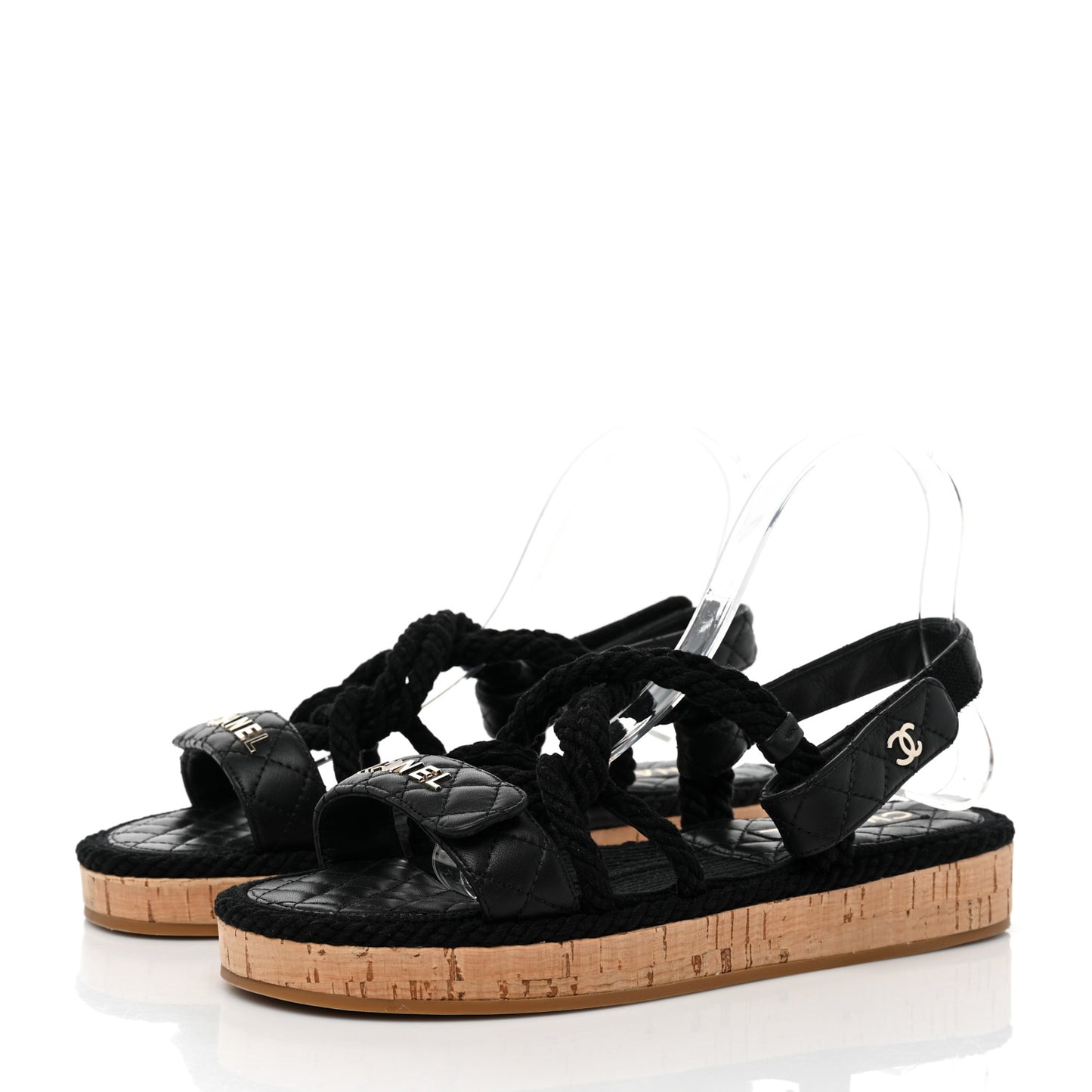 Cord Lambskin Quilted Logo Sandals 40 Black