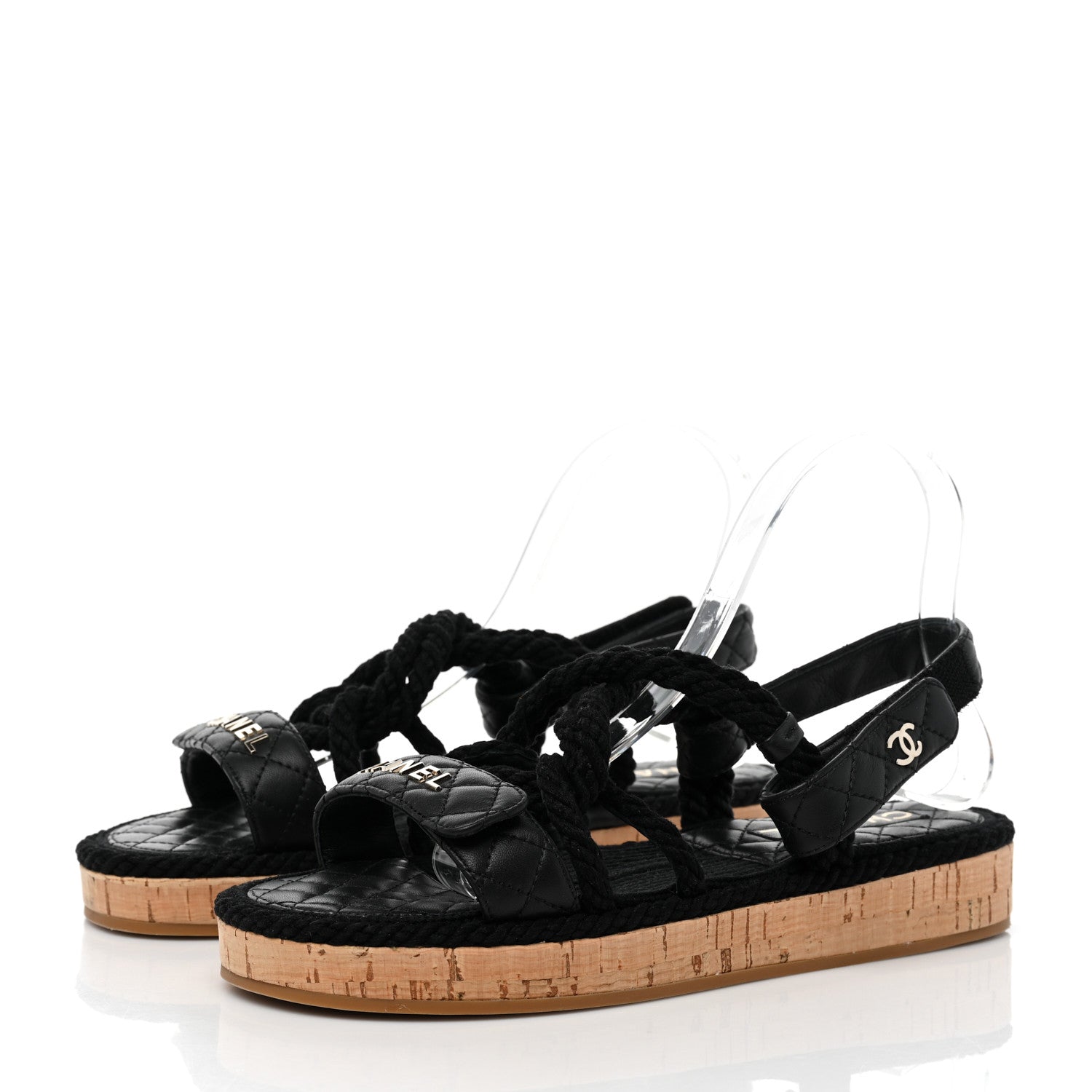 Chanel Cord Lambskin Quilted Logo Sandals 40 Black 2 of 6