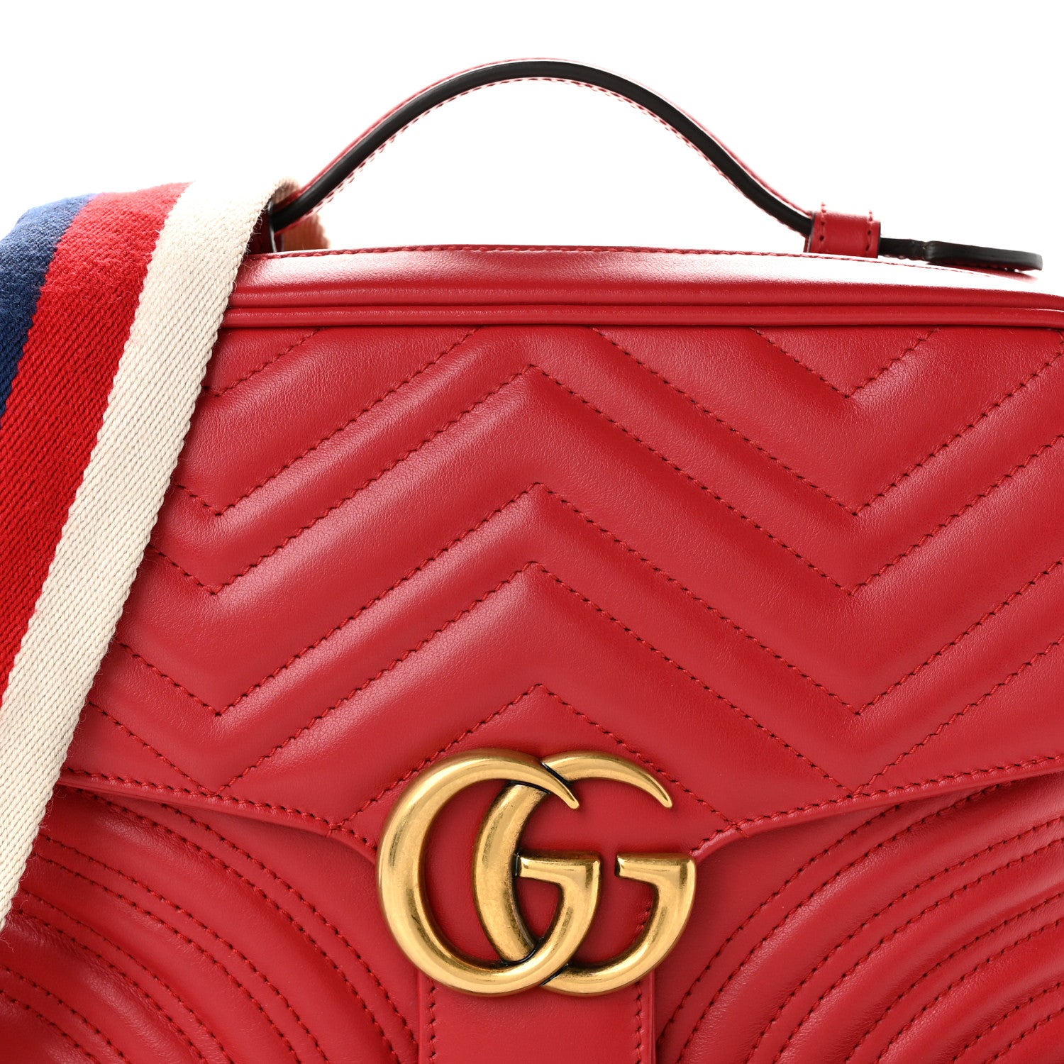 Gucci Calfskin Matelasse Sylvie Web Small GG Marmont Top Handle Shoulder Bag Hibiscus Red 8 of 13