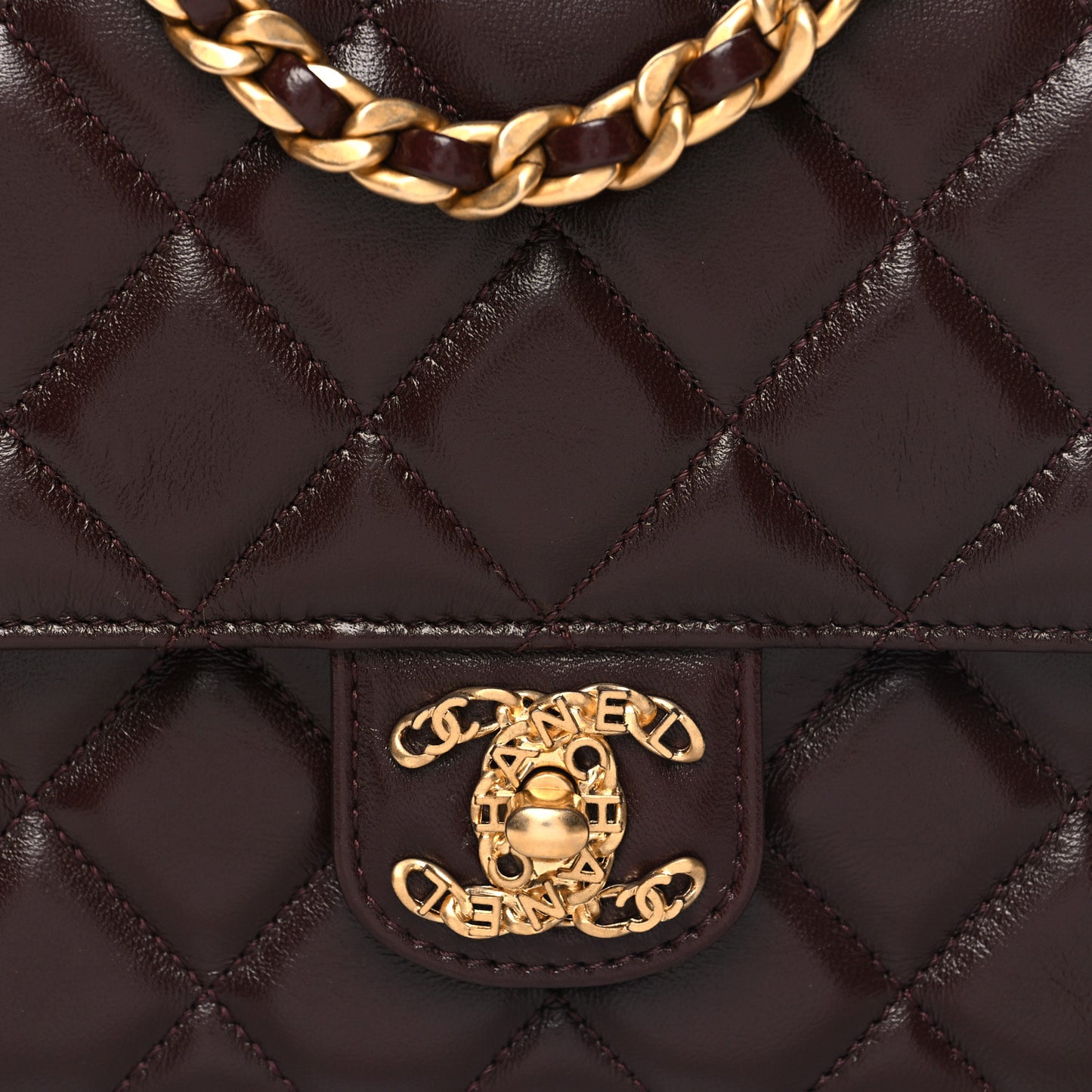 Shiny Lambskin Quilted Mini Flap Burgundy